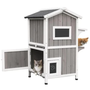 Gowoodhut PET04 Cat House Indoor Outdoor Feral Cat Shelter Kitty House with Escape Door, Gray