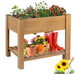 Gowoodhut GF27 Raised Garden Beds Outdoor With Legs Wood Elevated Garden Box With L-Connection Tabs Storage Shelf Leg Reinforcement