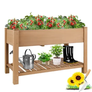 Gowoodhut GF29 Raised Garden Beds With Legs, Outdoor Wood Elevated Garden Box With L-Connection Tabs，Leg Reinforcement,Storage Shelf, 46.7 x23.1 x 29.7IN