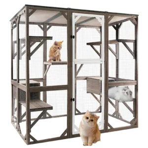 Gowoodhut PET15 Catio Cat Enclosures Outdoor Wooden Weatherproof Cat House with Multi Platforms